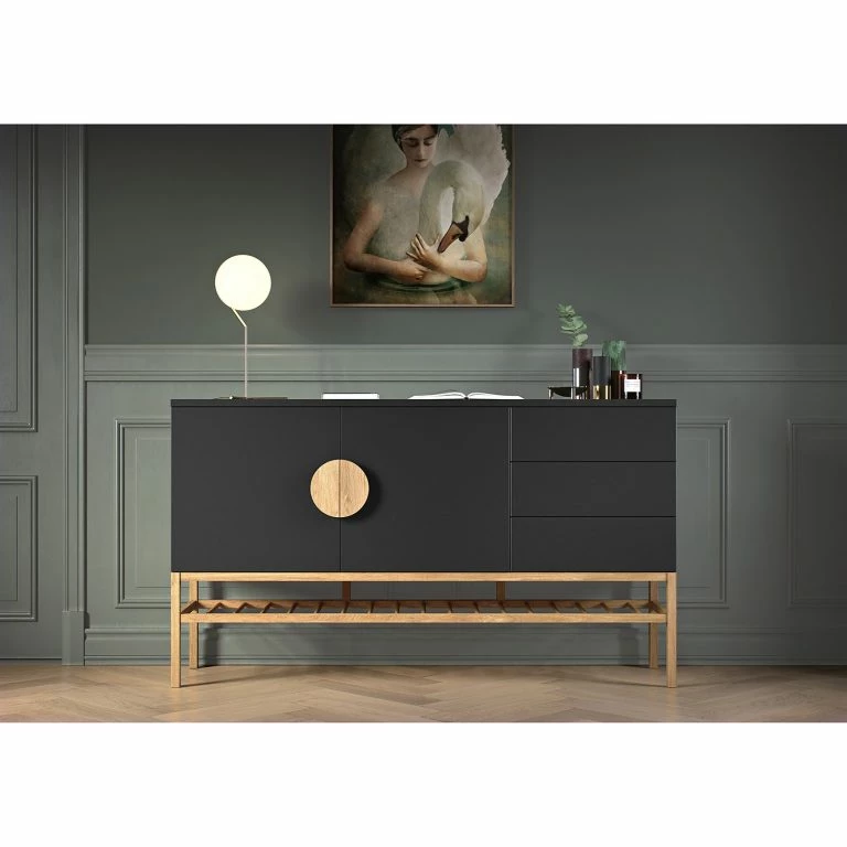 Loftscape Tenzo Buffet Scoop – Partiellement En Chêne Massif – Noir