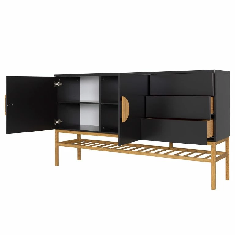 Loftscape Tenzo Buffet Scoop – Partiellement En Chêne Massif – Noir