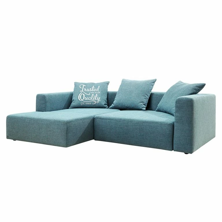loftscape Tom Tailor Canapé d’angle Heaven Casual – Tissu TCU : 6 fresh blue – Méridienne courte à gauche (vue de face) – Fonction couchage – Coffre de lit