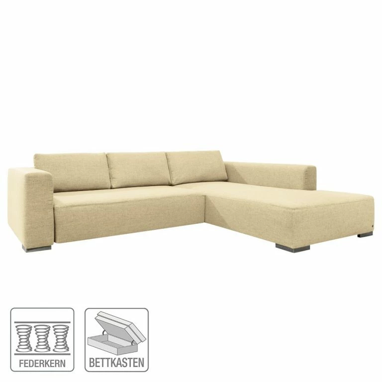 Loftscape Tom Tailor Canapé D’angle Heaven Colors Style M – Tissu TCU : 1 Warm Beige – Méridienne Courte à Droite (vue De Face) – Fonction Couchage – Coffre De Lit