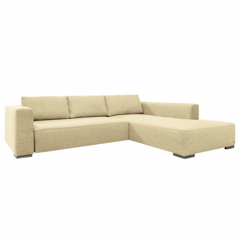 loftscape Tom Tailor Canapé d’angle Heaven Colors Style M – Tissu TCU : 1 warm beige – Méridienne courte à droite (vue de face) – Fonction couchage – Coffre de lit