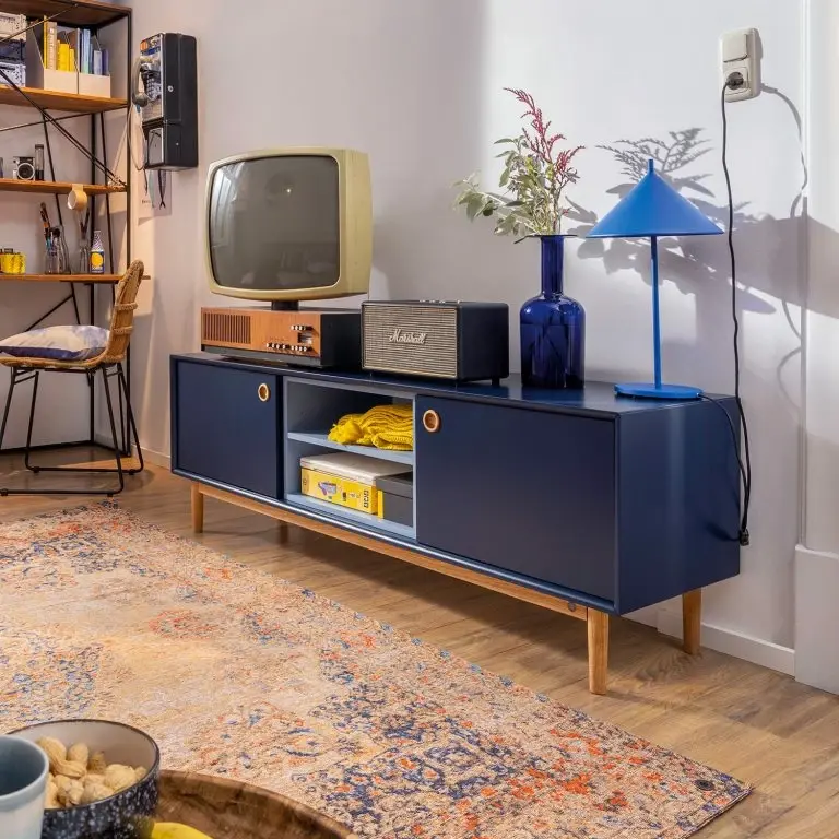 Loftscape Tom Tailor Meuble TV Color Box – Partiellement En Chêne Massif – Bleu Marine