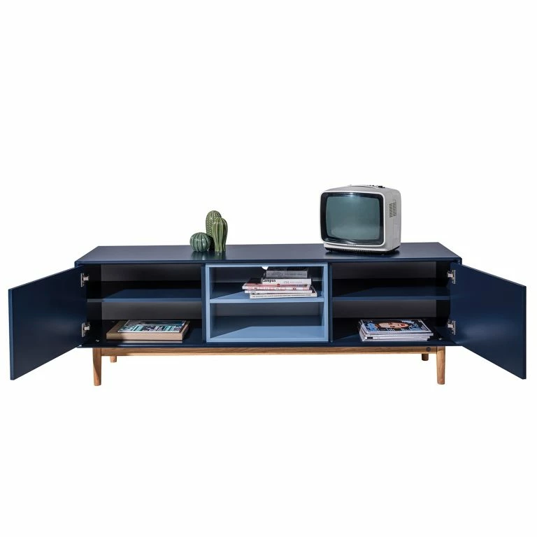 Loftscape Tom Tailor Meuble TV Color Box – Partiellement En Chêne Massif – Bleu Marine