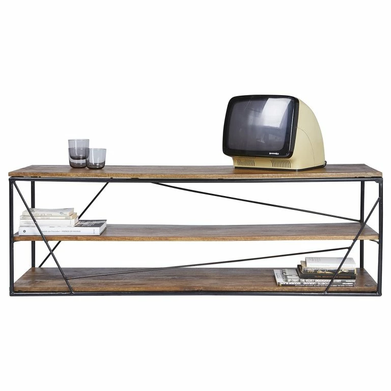 Loftscape Tom Tailor Meuble TV Piketon – Manguier Massif / Aluminium – Manguier / Noir
