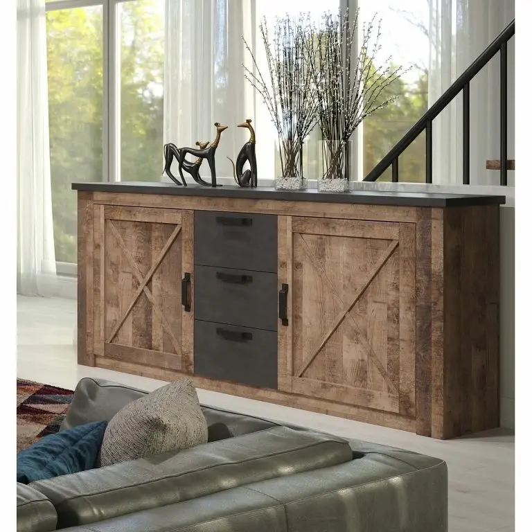 Loftscape Trendteam Buffet Georgia – Gris Foncé / Imitation Chêne Rustique