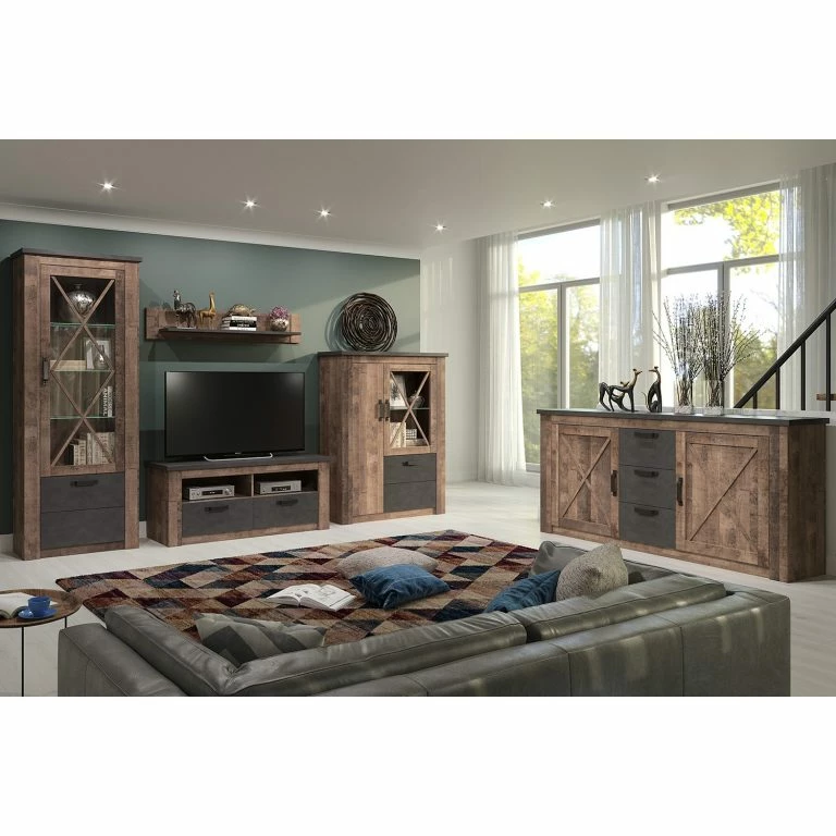 Loftscape Trendteam Buffet Georgia – Gris Foncé / Imitation Chêne Rustique