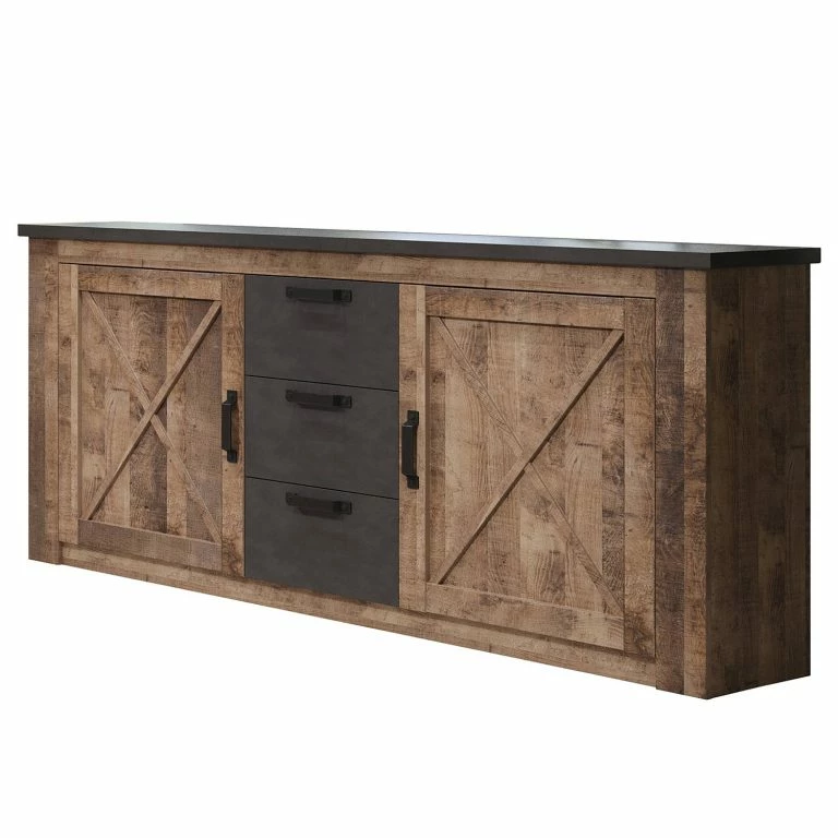 loftscape Trendteam Buffet Georgia – Gris foncé / Imitation chêne rustique