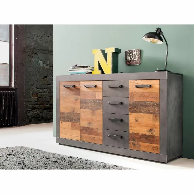 Loftscape Trendteam Buffet Indy I – Imitation Bois Recyclé / Anthracite