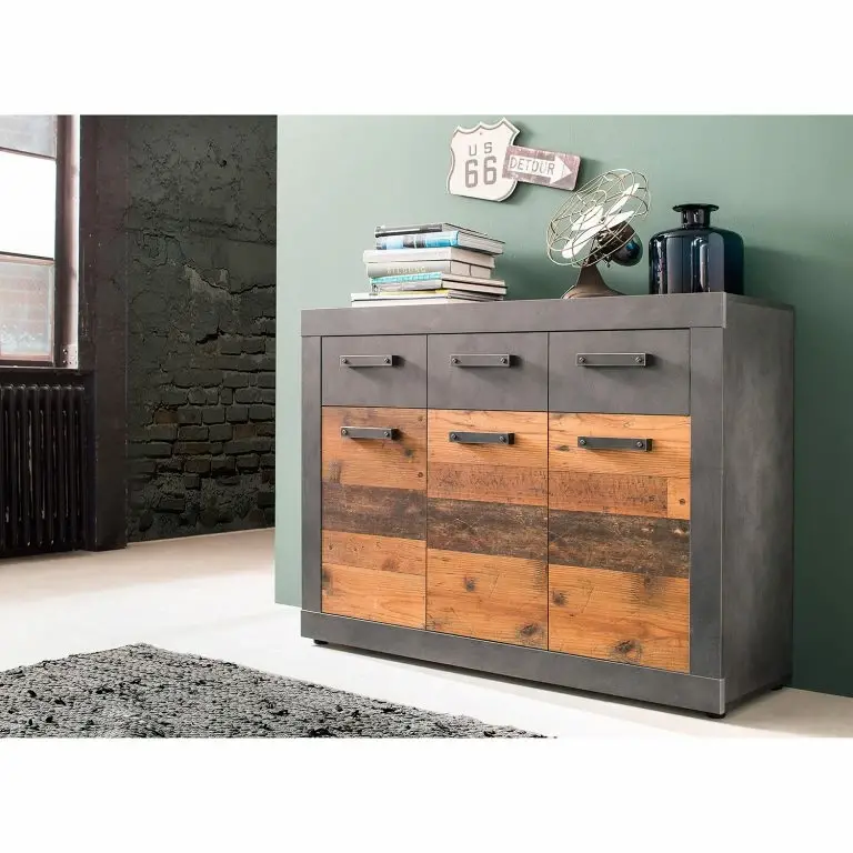 Loftscape Trendteam Buffet Indy II – Imitation Bois Recyclé / Anthracite