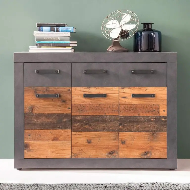 Loftscape Trendteam Buffet Indy II – Imitation Bois Recyclé / Anthracite