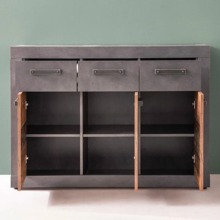 Loftscape Trendteam Buffet Indy II – Imitation Bois Recyclé / Anthracite