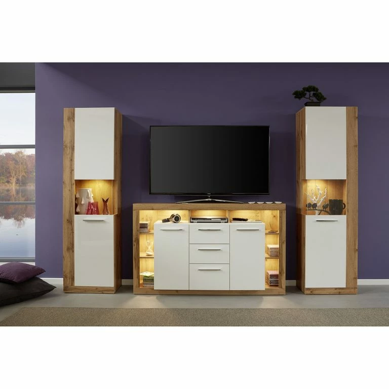 Loftscape Trendteam Buffet Rock I – Blanc Brillant / Imitation Chêne De Wotan