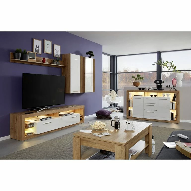 Loftscape Trendteam Buffet Rock I – Blanc Brillant / Imitation Chêne De Wotan