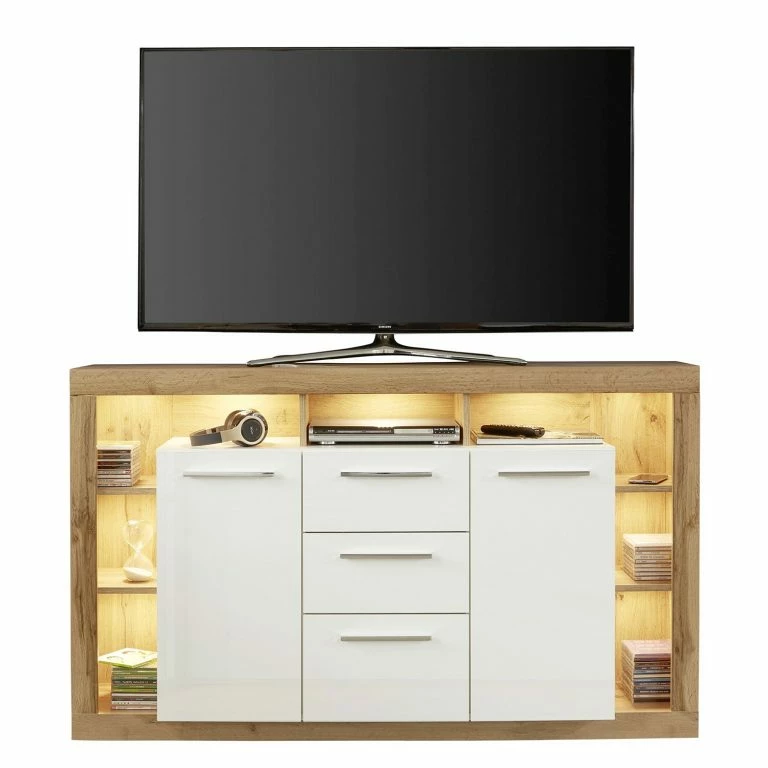 Loftscape Trendteam Buffet Rock I – Blanc Brillant / Imitation Chêne De Wotan