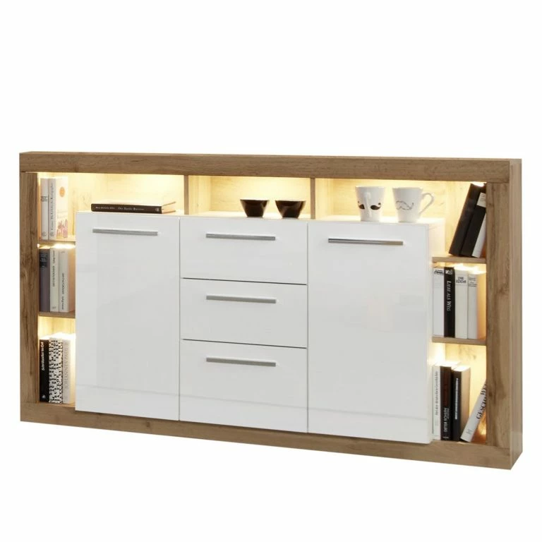 loftscape Trendteam Buffet Rock I – Blanc brillant / Imitation chêne de Wotan