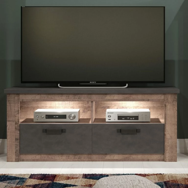 Loftscape Trendteam Meuble TV Georgia – Gris Foncé / Imitation Chêne Rustique