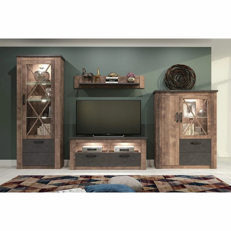 Loftscape Trendteam Meuble TV Georgia – Gris Foncé / Imitation Chêne Rustique