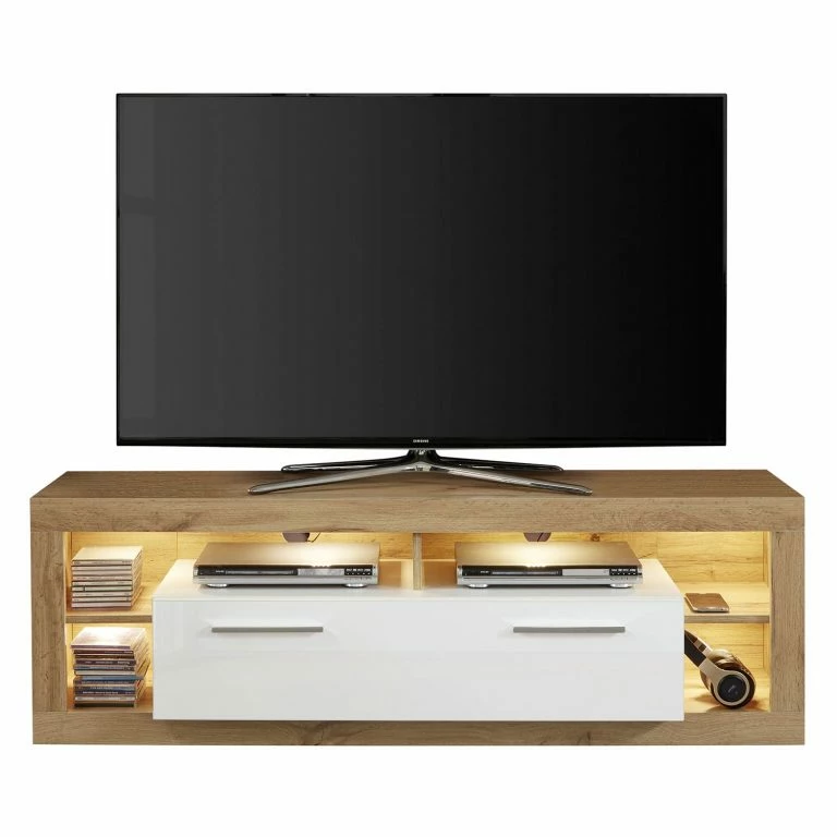 Loftscape Trendteam Meuble TV Rock – Blanc Brillant / Imitation Chêne De Wotan – Largeur : 150 Cm