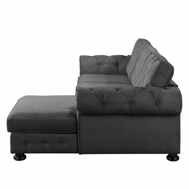 Loftscape Velvet Studio Canapé D’angle Marau – Gris Foncé – Méridienne Courte à Droite (vue De Face)