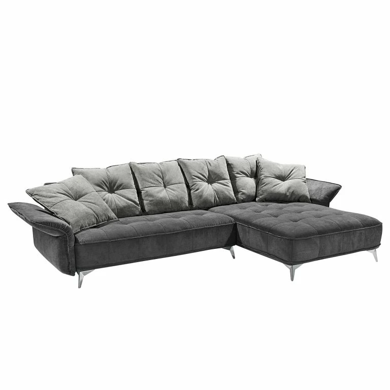 Loftscape Velvet Studio Canapé D’angle Moreville I – Microfibre – Gris / Gris Clair – Méridienne Courte à Droite (vue De Face) – Sans Repose-pieds