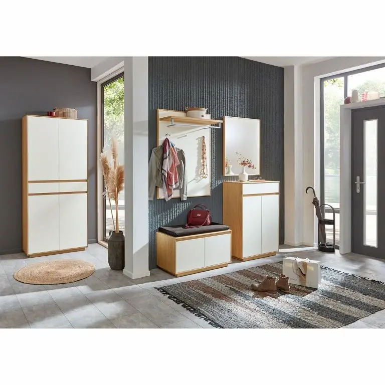 Loftscape Voss Meuble à Chaussures V100 II – Partiellement En Chêne Massif – Blanc