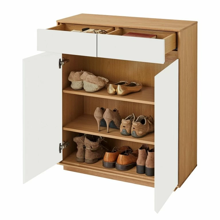 Loftscape Voss Meuble à Chaussures V100 II – Partiellement En Chêne Massif – Blanc