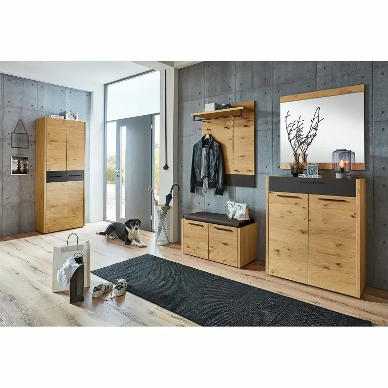 Loftscape Voss Meuble D’entrée Levio II – Placage En Bois Véritable – Chêne – Noir