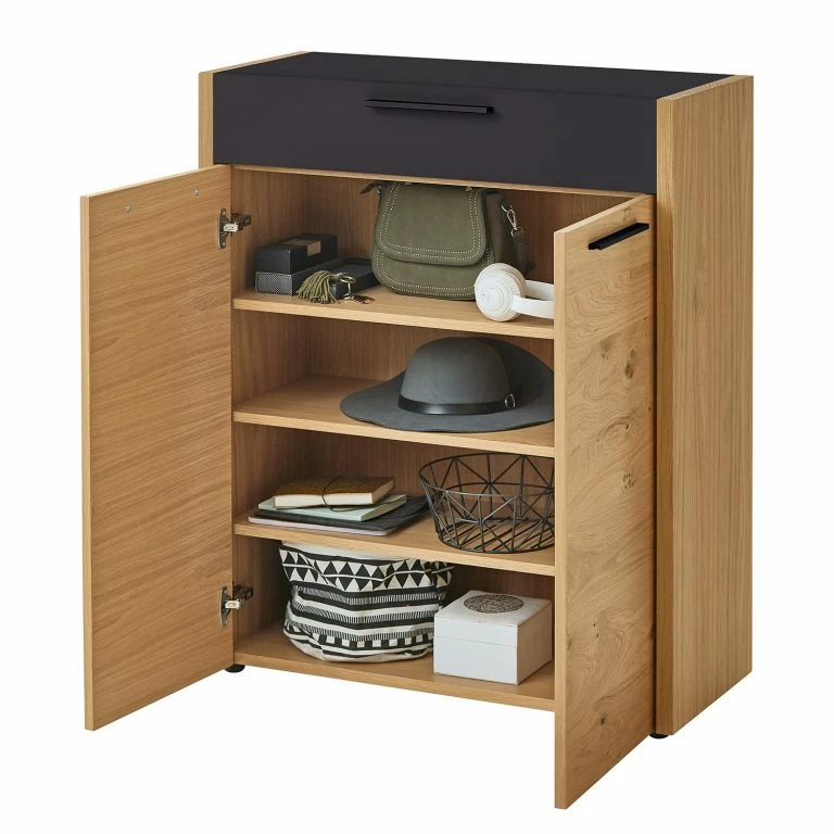 Loftscape Voss Meuble D’entrée Levio II – Placage En Bois Véritable – Chêne – Noir