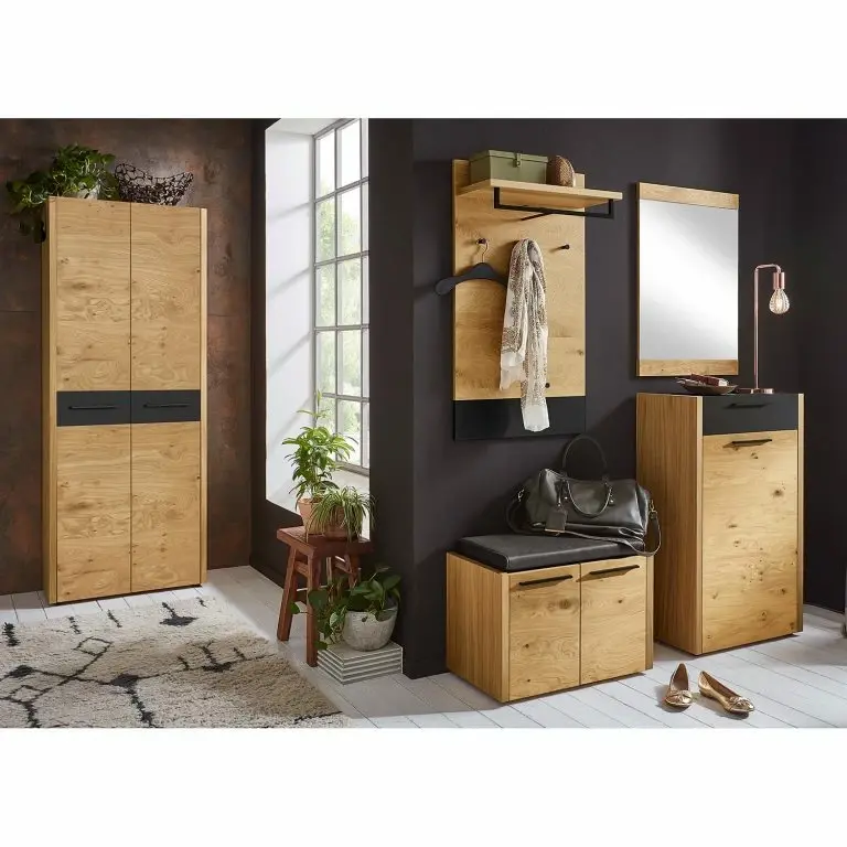 Loftscape Voss Meuble D’entrée Levio – Placage En Bois Véritable – Chêne – Noir – Largeur : 61 Cm – Butoir à Droite