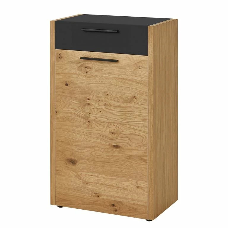 loftscape Voss Meuble d’entrée Levio – Placage en bois véritable – Chêne – Noir – Largeur : 61 cm – Butoir à droite