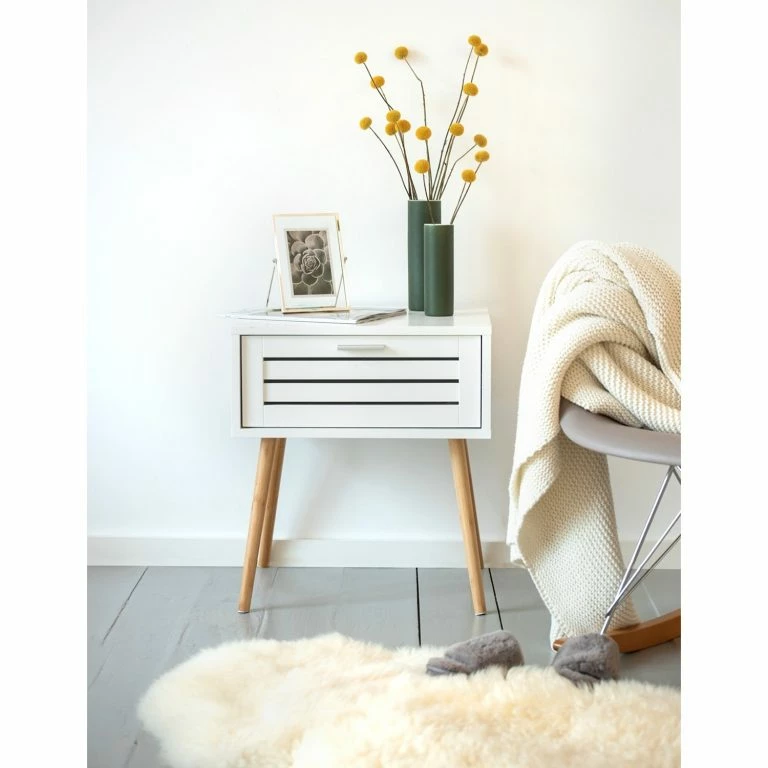 Loftscape WENKO Bout De Canapé Finja II – Bambou Massif – Blanc / Bambou