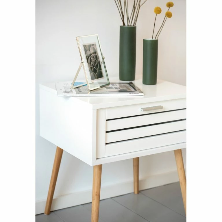 Loftscape WENKO Bout De Canapé Finja II – Bambou Massif – Blanc / Bambou