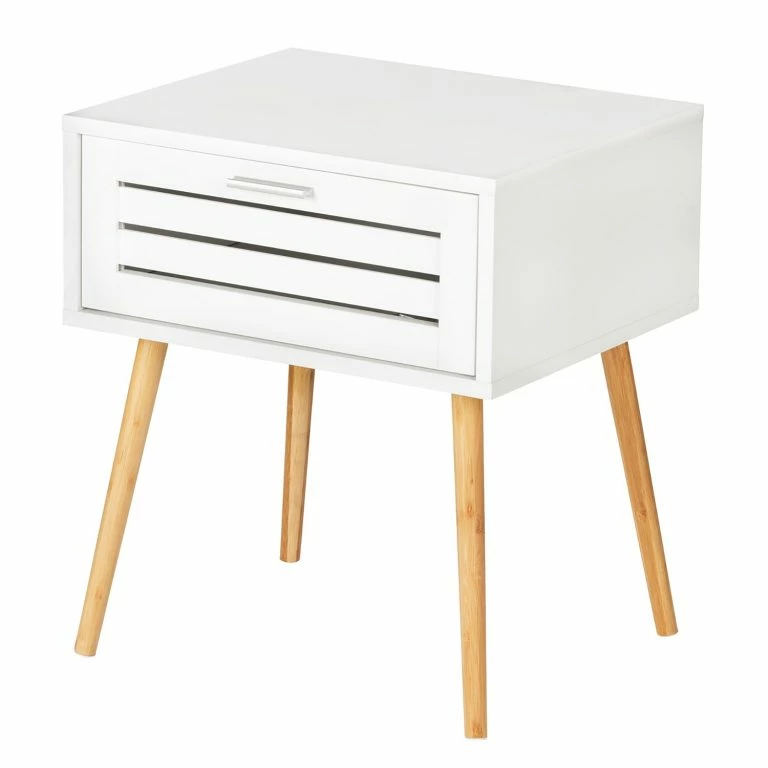 loftscape WENKO Bout de canapé Finja II – Bambou massif – Blanc / Bambou