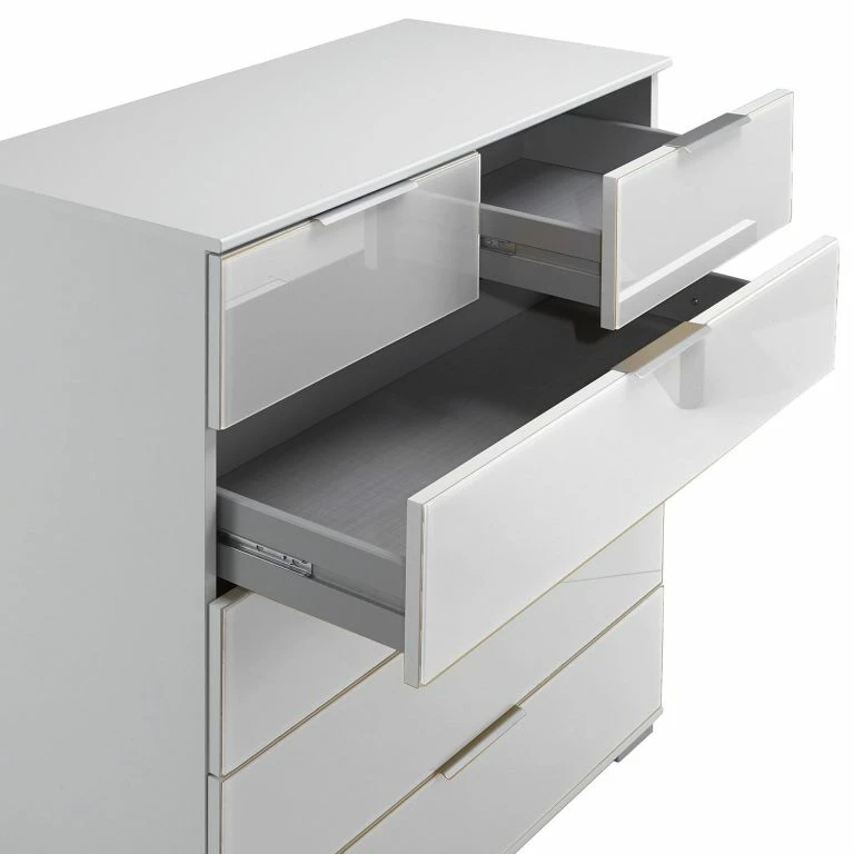 Loftscape Wimex Commode Lingga I – 6 Tiroirs – Blanc / Verre Blanc