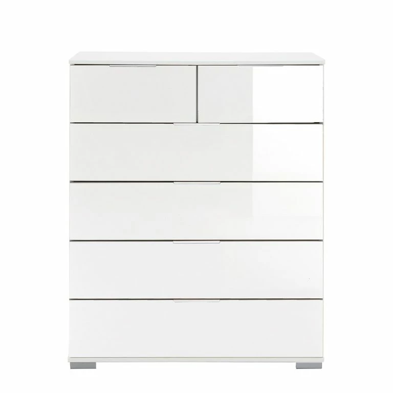 loftscape Wimex Commode Lingga I – 6 tiroirs – Blanc / Verre blanc