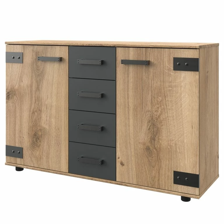loftscape Wimex Commode Malmoe – Imitation chêne parqueté / Graphite – Largeur : 130 cm