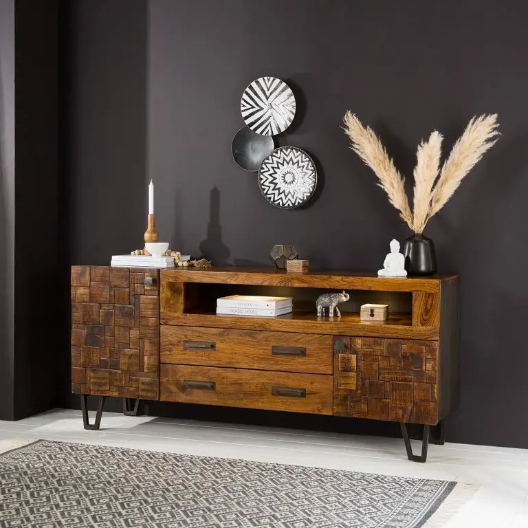Loftscape Wolf-Möbel Buffet Bazac – Avec éclairage – Acacia Massif – Acacia / Gris Foncé