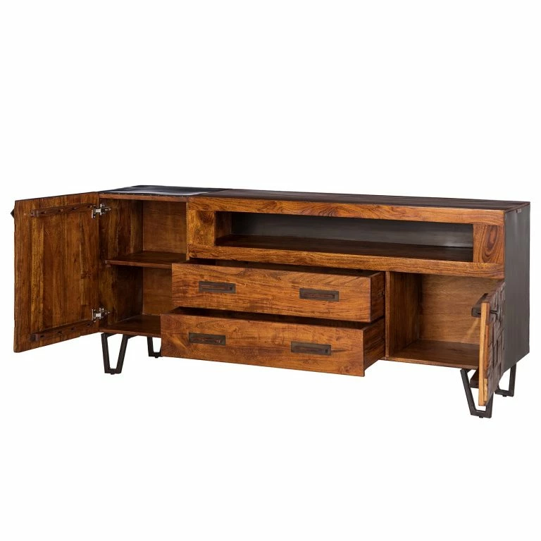Loftscape Wolf-Möbel Buffet Bazac – Avec éclairage – Acacia Massif – Acacia / Gris Foncé
