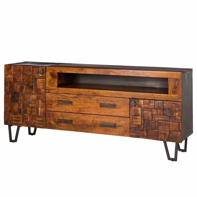 loftscape Wolf-Möbel Buffet Bazac – Avec éclairage – Acacia massif – Acacia / Gris foncé
