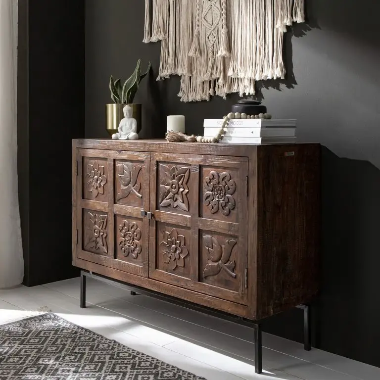 Loftscape Wolf-Möbel Buffet Carving – Acacia Massif / Métal – Acacia / Noir