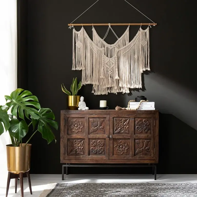 Loftscape Wolf-Möbel Buffet Carving – Acacia Massif / Métal – Acacia / Noir