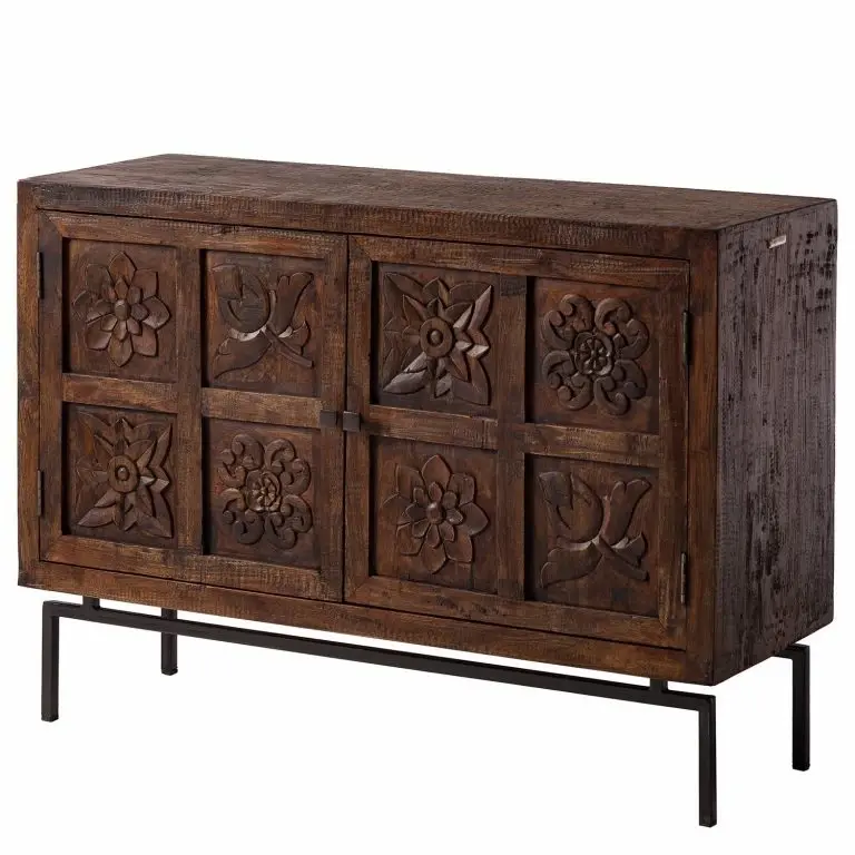 loftscape Wolf-Möbel Buffet Carving – Acacia massif / Métal – Acacia / Noir