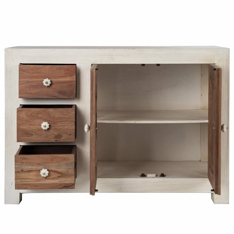 Loftscape Wolf-Möbel Buffet Maison I – Acacia Massif – Acacia Couleur Pierre / Blanc Cassé