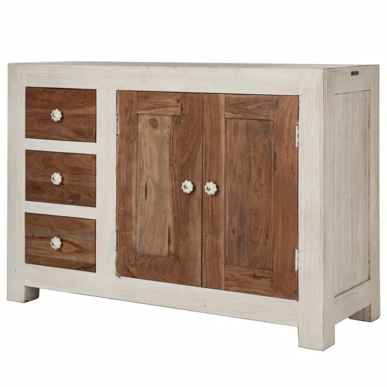 loftscape Wolf-Möbel Buffet Maison I – Acacia massif – Acacia couleur pierre / Blanc cassé