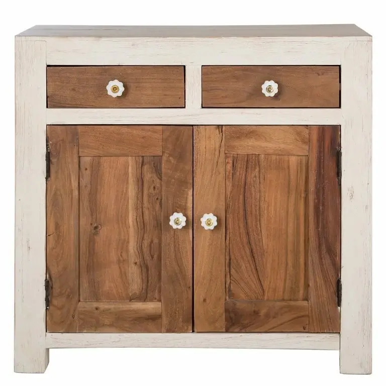 Loftscape Wolf-Möbel Buffet Maison II – Acacia Massif – Acacia Couleur Pierre / Blanc Cassé