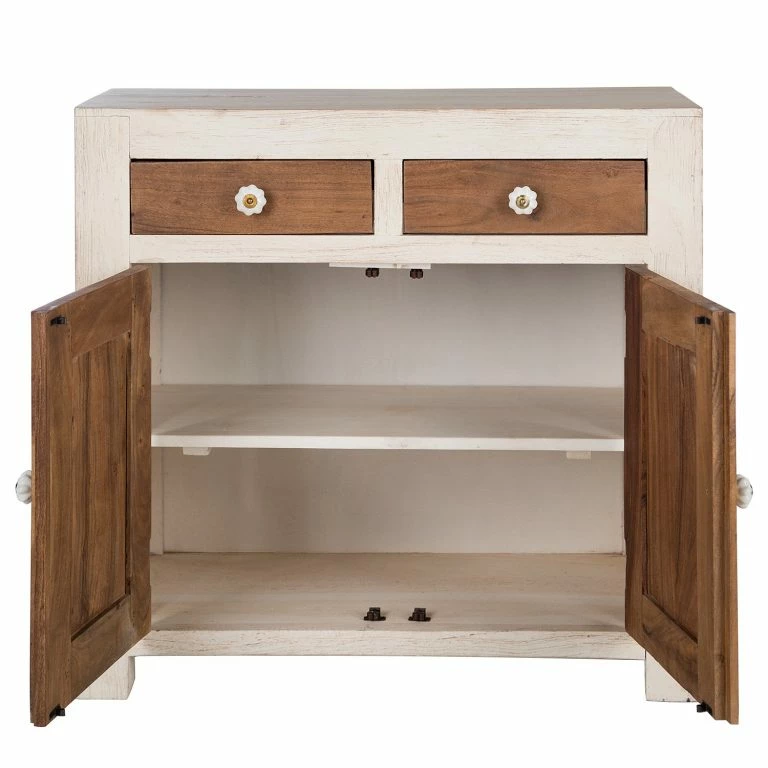 Loftscape Wolf-Möbel Buffet Maison II – Acacia Massif – Acacia Couleur Pierre / Blanc Cassé