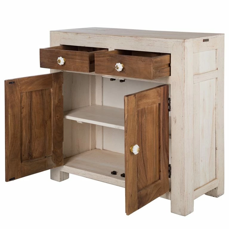 Loftscape Wolf-Möbel Buffet Maison II – Acacia Massif – Acacia Couleur Pierre / Blanc Cassé