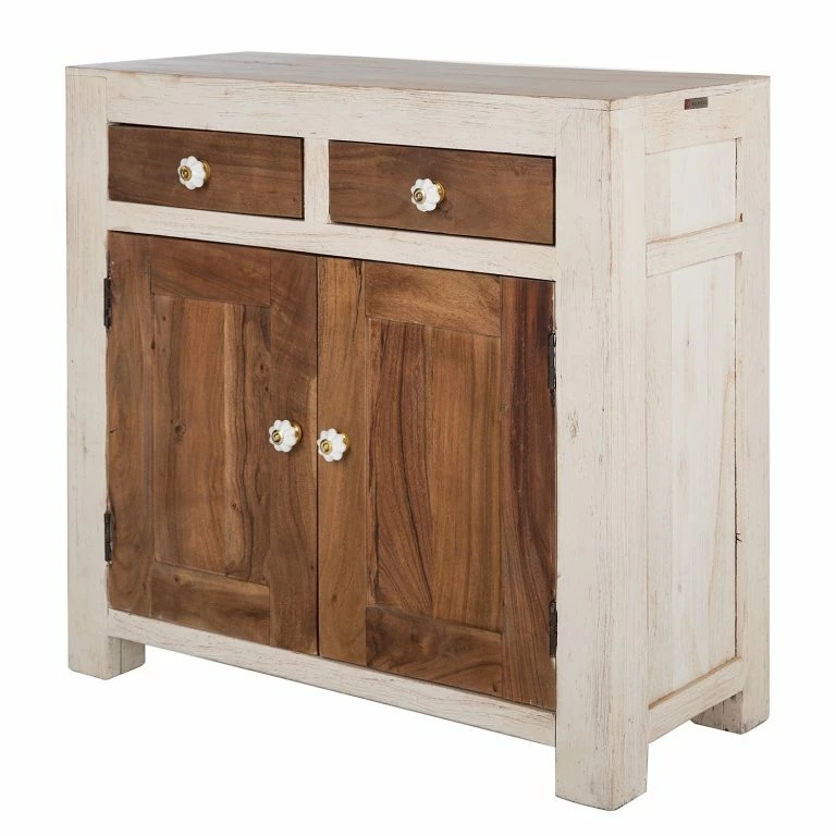 loftscape Wolf-Möbel Buffet Maison II – Acacia massif – Acacia couleur pierre / Blanc cassé