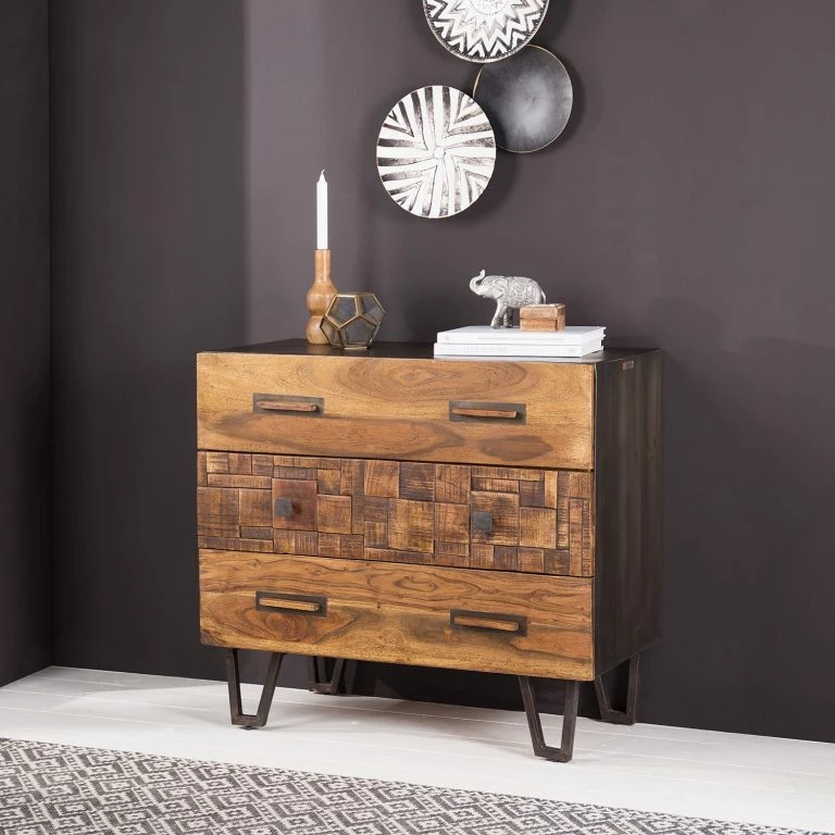 Loftscape Wolf-Möbel Commode Bazac – Acacia Massif – Acacia / Gris Foncé