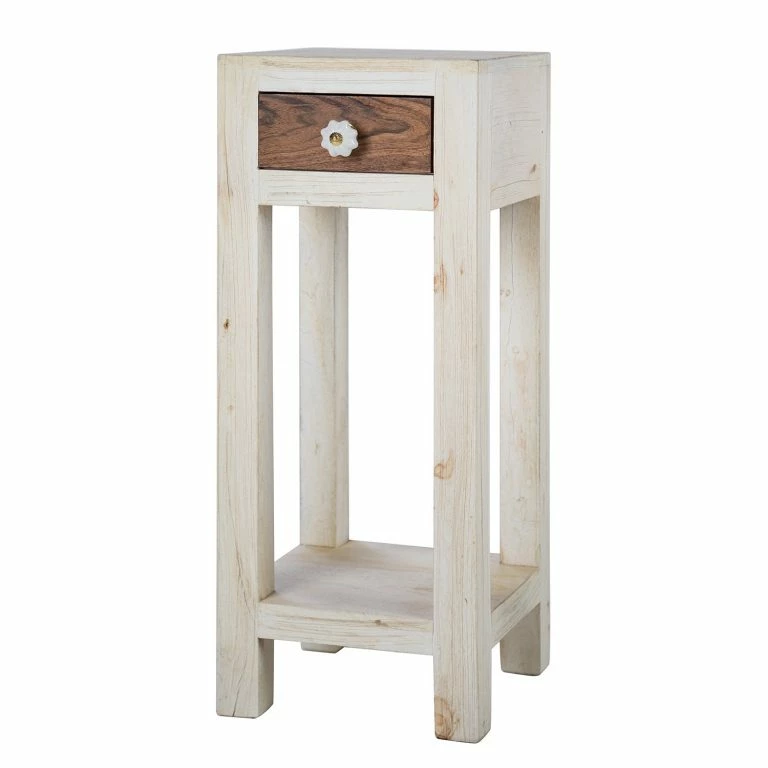 loftscape Wolf-Möbel Sellette Maison – Acacia massif – Acacia couleur pierre / Blanc cassé – Hauteur : 75 cm